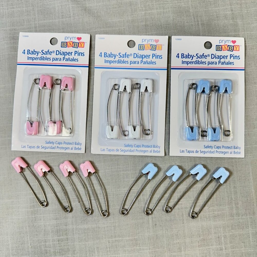 NIB Prym 20 Baby Safe Diaper Pins Blue Pink and White